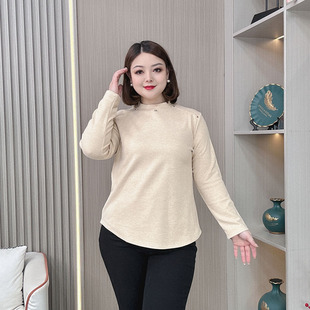 显瘦时尚 秋冬新款 女装 女T恤2025胖mm大码 百搭上衣 立领加绒打底衫