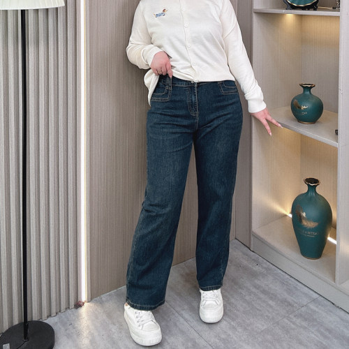 梨形身材高腰显瘦牛仔裤子女大码