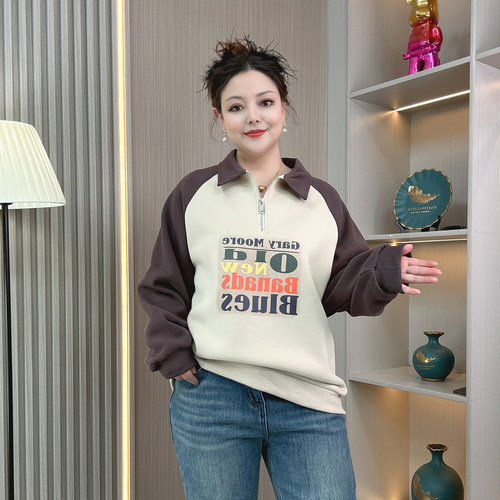 加绒半拉链翻领卫衣女冬季加厚