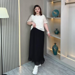 新品 大码 百搭显瘦优雅半身裙胖mm夏季 时尚 高腰遮胯黑色长裙子 女装