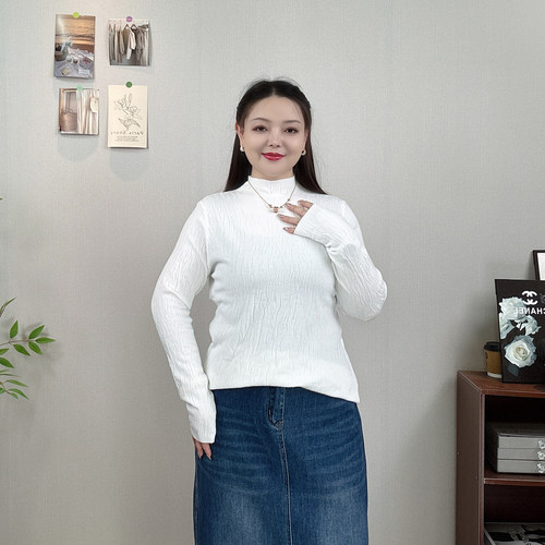 大码女秋冬半高领长袖针织衫毛衣