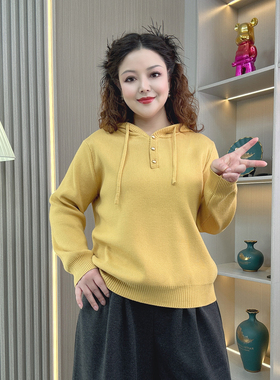 软糯风连帽针织衫女冬季新款大码微胖mm韩系内搭打底加厚毛衣上衣