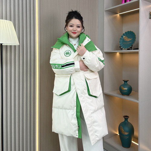 大码女装冬季中长款白鸭绒羽绒服
