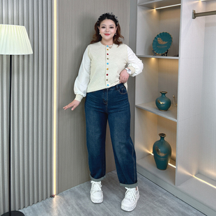 宽松显瘦直筒萝卜老爹哈伦裤 高腰弹力弯刀牛仔裤 大码 新款 子 女秋季