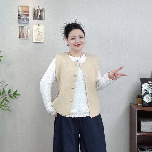 无袖针织马甲女大码叠穿坎肩外套
