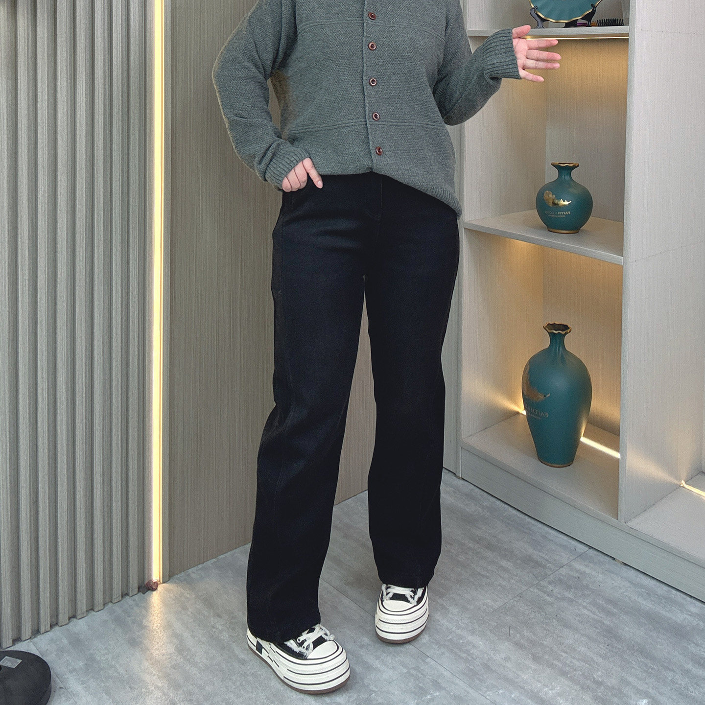 冬季加绒黑色牛仔裤女大码保暖裤