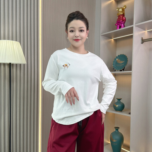 大码女装春季长袖刺绣T恤女上衣