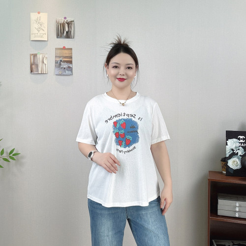 夏季薄款草莓印花短袖T恤女大码