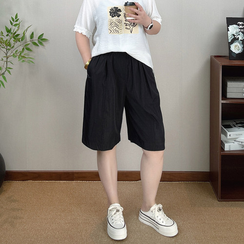 松紧腰阔腿短裤女大码休闲五分裤