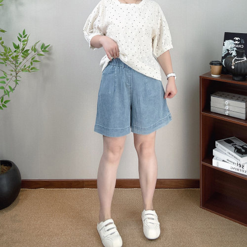 天丝牛仔短裤女夏大码五分直筒裤