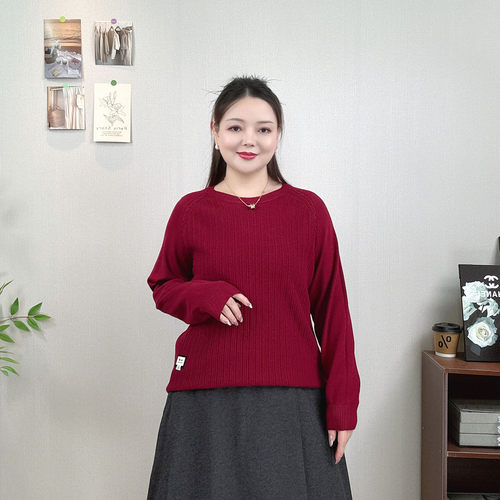 大码女装慵懒风插肩袖毛衣针织衫