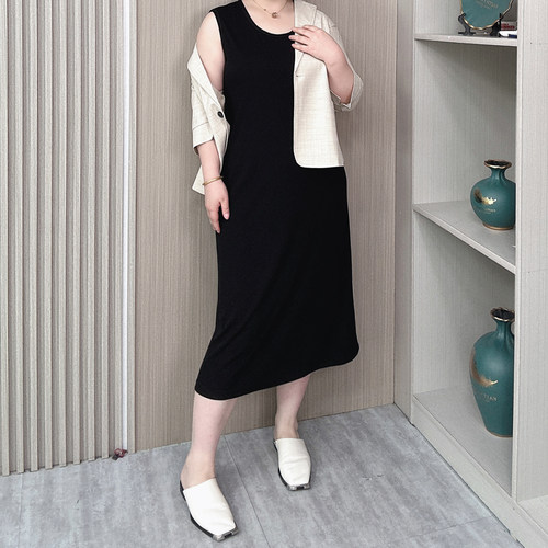 夏季款大码背心连衣裙女小黑裙