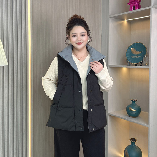 羽绒服马甲女装冬季2025新款大码保暖白鸭绒内胆叠穿无袖马夹外套