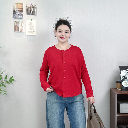 大码圆领软糯亲肤针织衫衫女毛衣