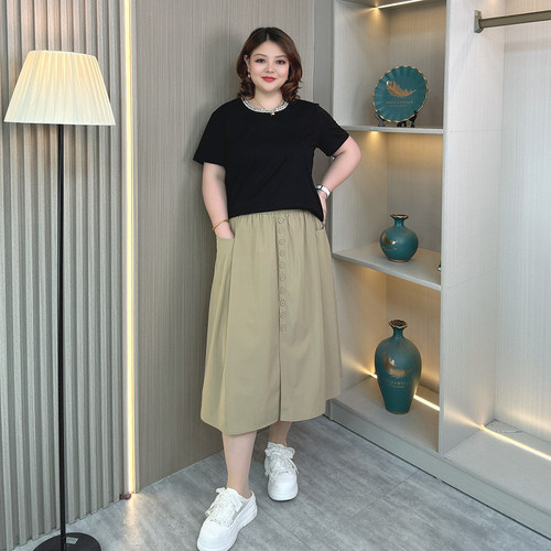 口袋半身裙女装大码夏季新款伞裙