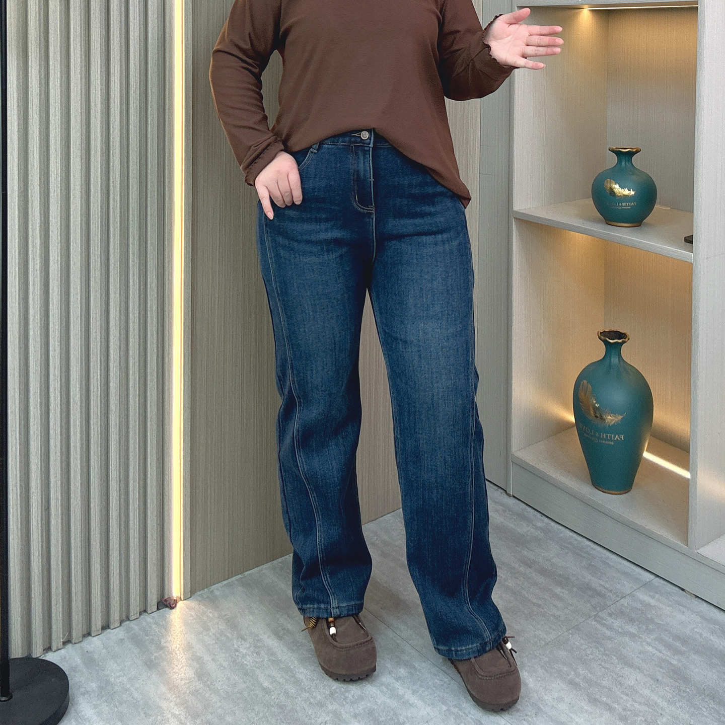 大码女装秋冬加绒保暖弯刀牛仔裤