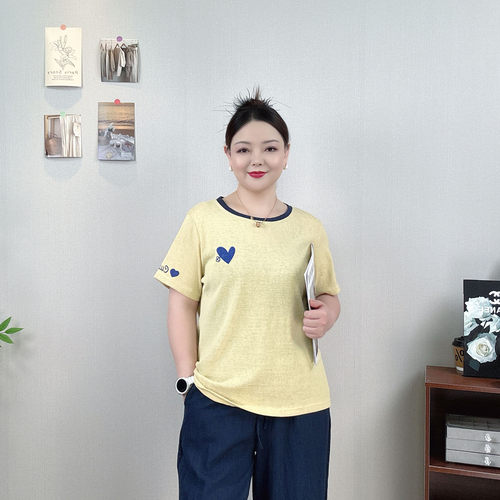 印花短袖T恤女薄款大码显瘦上衣