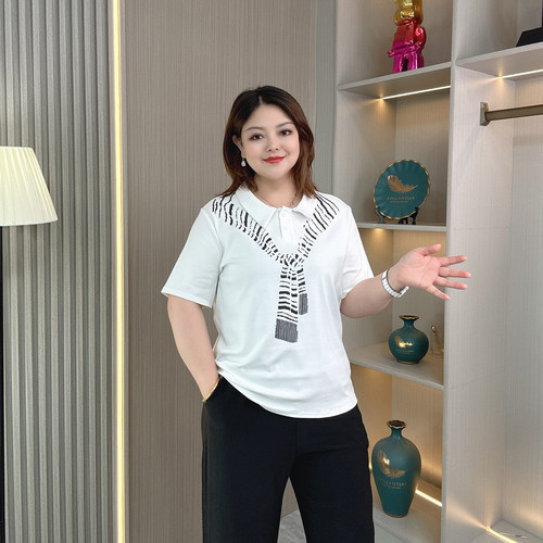 大码胖mm夏季爆款印花短袖上衣女