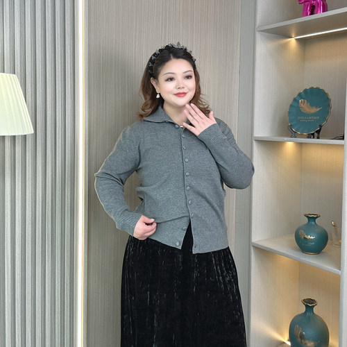 大码胖mm春秋冬气质针织毛衣开衫