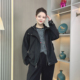 大码 胖mm麂皮外套女正肩高级廓形设计感机车风宽松夹克春秋短外套