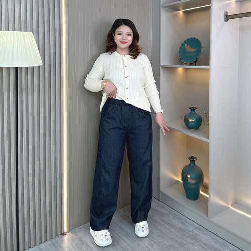 大码胖mm秋季新款仿牛仔休闲裤子