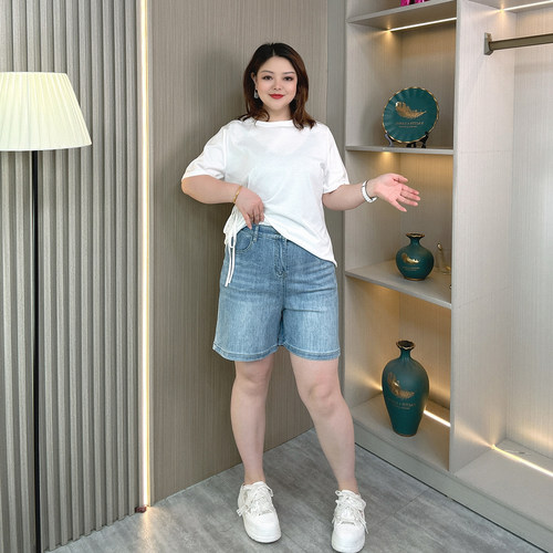 大码女装夏季阔腿显瘦牛仔短裤