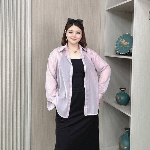 2025夏季大码防晒衬衫女显瘦上衣
