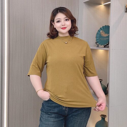 大码女装宽松遮肉百搭五分袖T恤