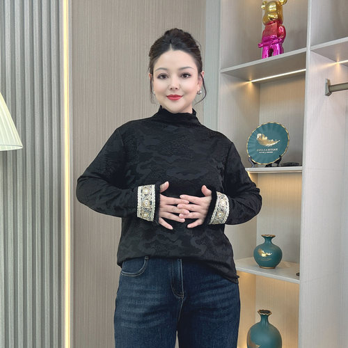 新中式刺绣半高领加绒保暖打底衫