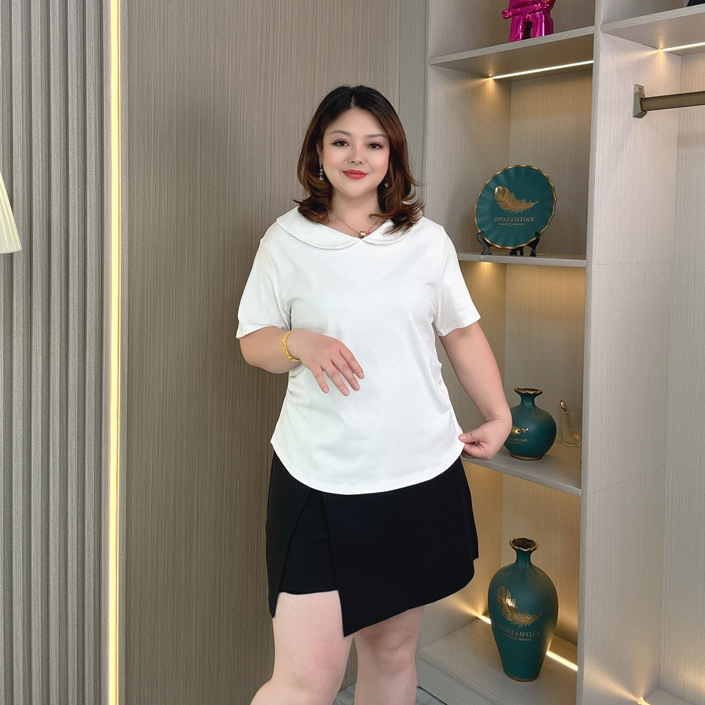 大码胖mm夏季娃娃领短袖T恤上衣