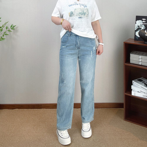 薄款破洞牛仔裤女2026大码九分裤