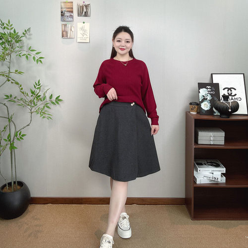 毛呢半身裙女大码A字裙气质中裙