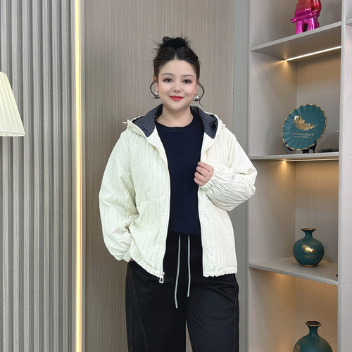 大码女装秋冬薄款夹棉棉服外套女