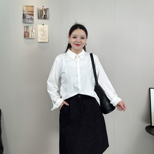 翻领长袖衬衫女大码高级感打底衫