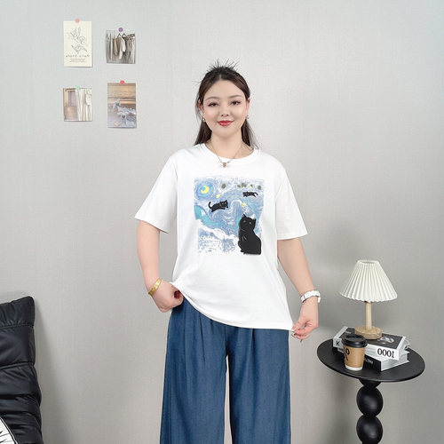 短袖T恤女大码夏装遮肉休闲上衣