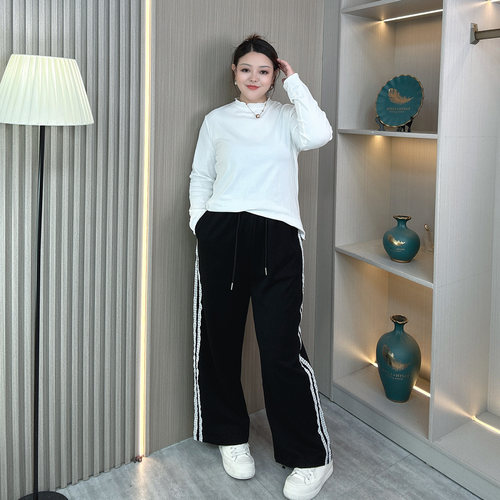大码胖妹妹春秋休闲宽松阔腿卫裤