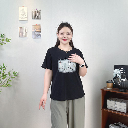 印花短袖T恤女夏季大码显瘦上衣