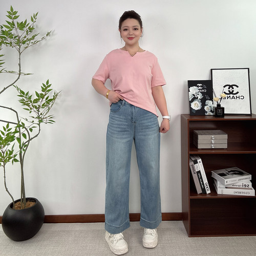 高腰显瘦直筒牛仔裤女九分阔腿裤