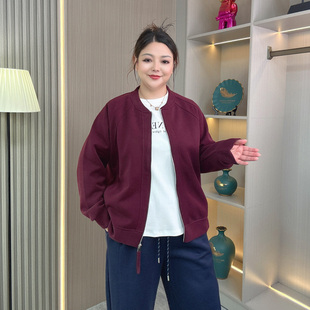 新款 秋季 休闲卫衣外套胖mm宽松立领百搭运动棒球服上衣潮 女装 大码