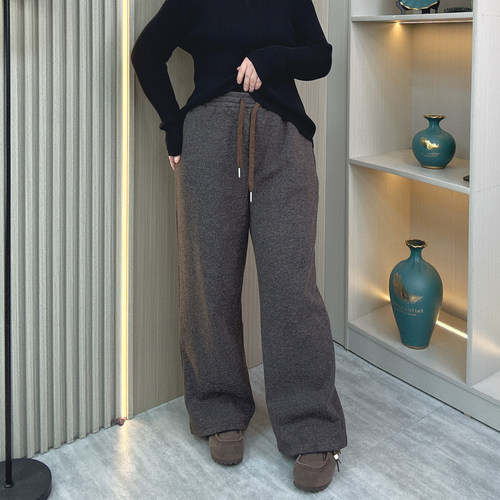 大码胖妹妹秋冬季加绒毛呢裤子