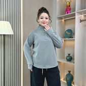 半高领薄绒打底衫 女拉链卫衣内搭秋冬大码 胖mm加绒加厚可外穿上衣