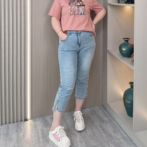 2024夏季大码八九分休闲牛仔裤女