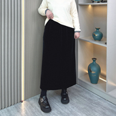 胖mm黑色宽松半身裙女秋冬加绒大码 高腰A字垂感显瘦中长款 直筒裙