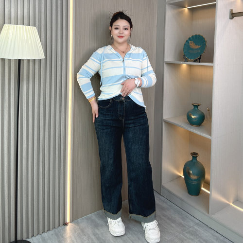 大码女装胖妹妹秋季直筒牛仔裤
