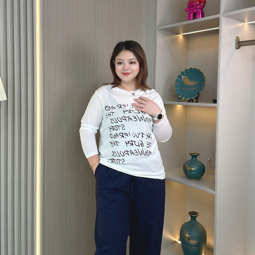 大码胖mm夏季薄款冰丝棉长袖T恤