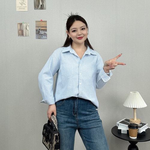 条纹长袖衬衫女显瘦气质高级上衣