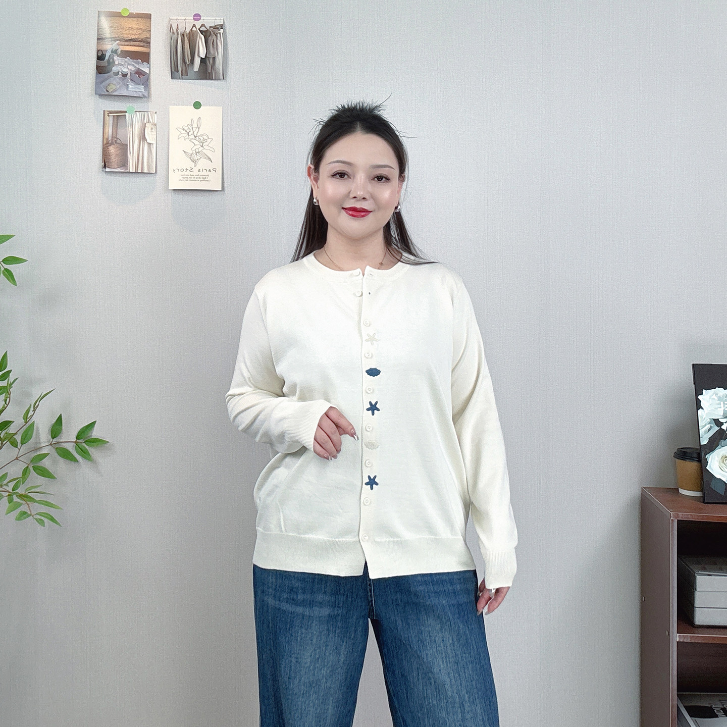 春秋新款大码女装圆领毛衣针织开衫女设计感时尚百搭减龄显瘦上衣
