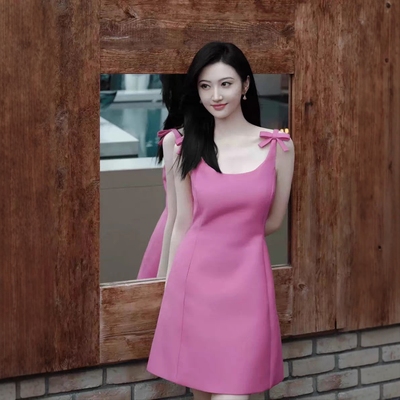 名媛千金连衣裙女性感蝴蝶结短裙