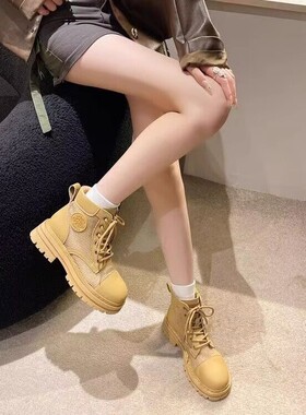 希希家真皮网马丁靴女马丁中跟舒适运动绑带短筒圆头靴子夏B70688