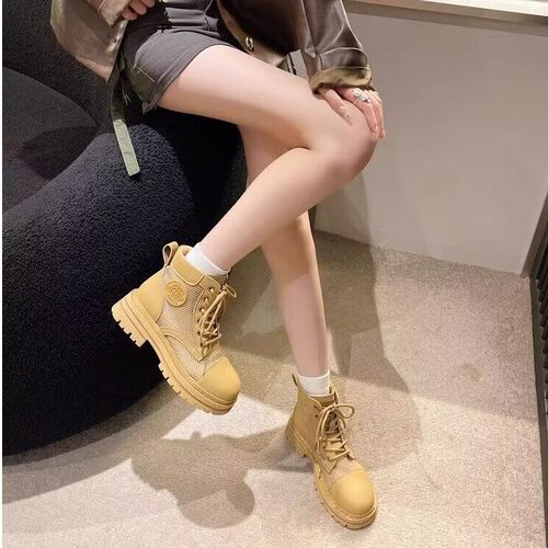 真皮网马丁靴女马丁运动绑带